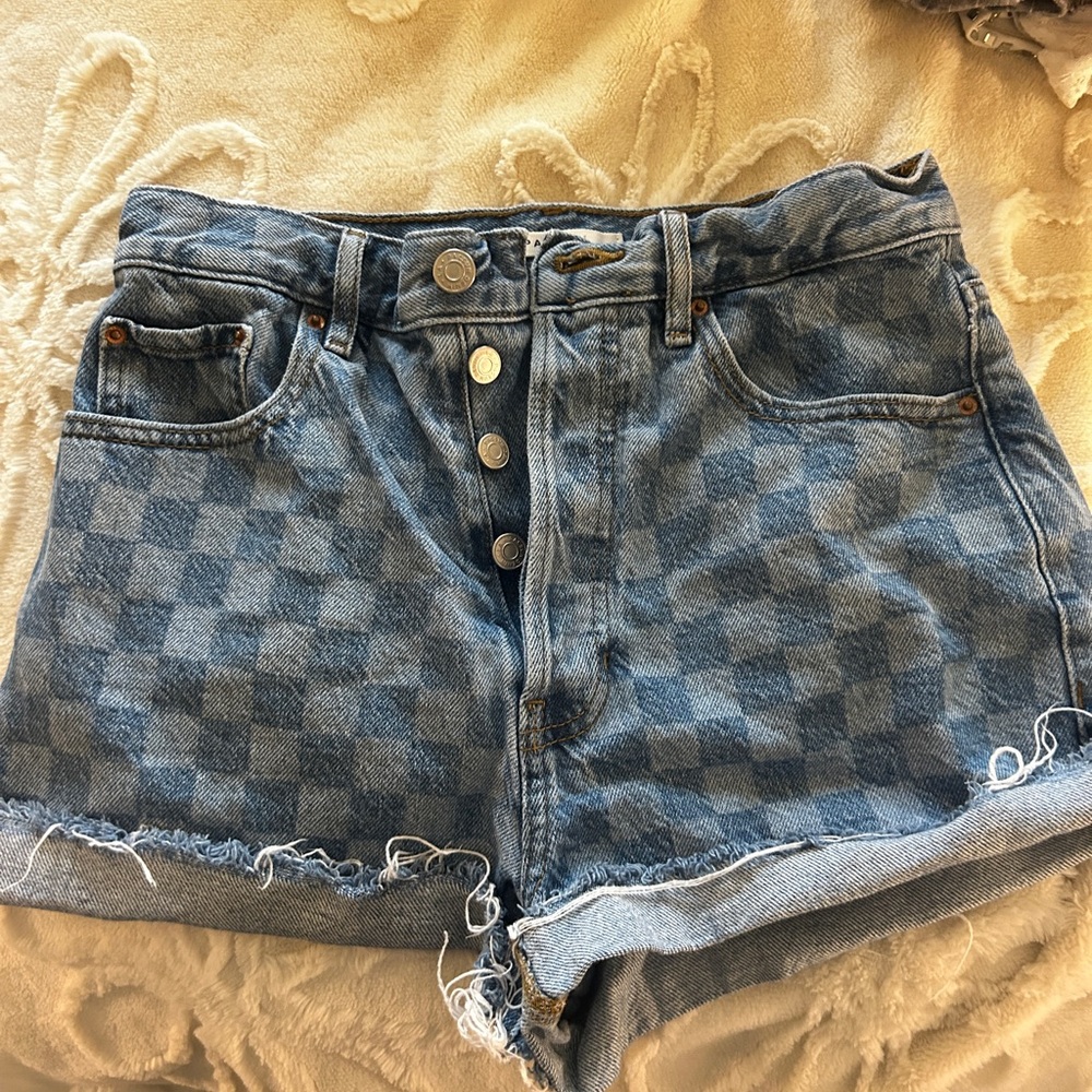 Pacsun Blue Checkered Denim Shorts